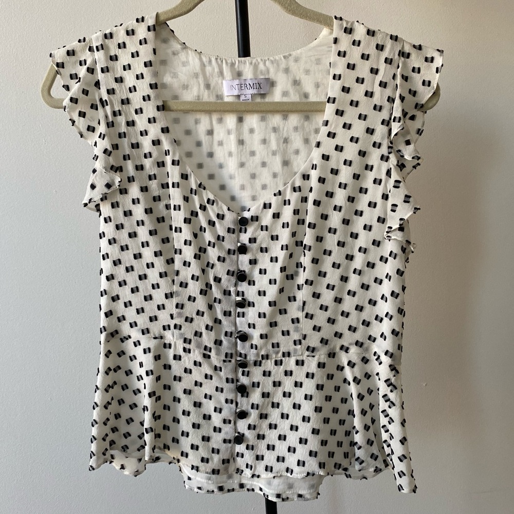 INTERMIX White Polka Dot blouse Size S